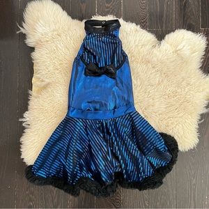 Kelle 2 Piece Dance Solo Costume Metallic Blue & Black Leotard & Skirt TEEN